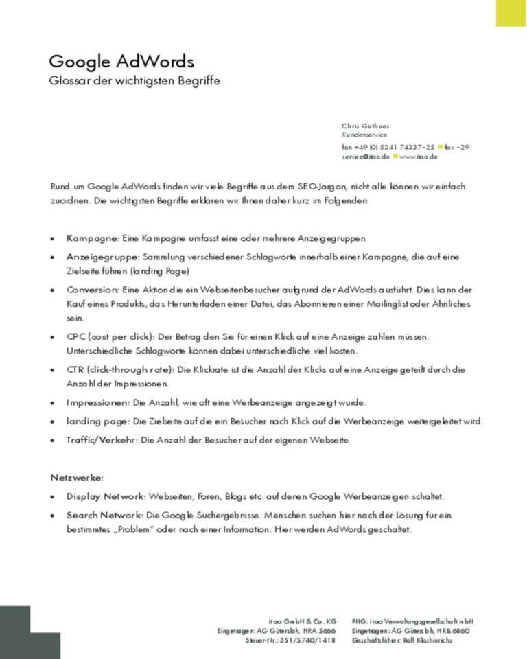 Glossar der wichtigsten Begriffe zu Google AdWords