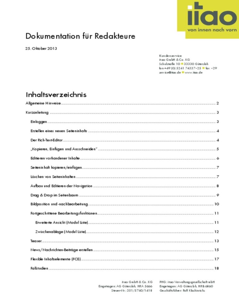 Dokumentation mit Inhaltsverzeichnis