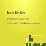 Ein Titelbild mit dem Text 'Texten fürs Web' auf einem gelben Hintergrund.