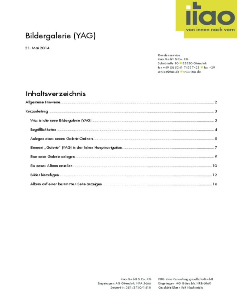 Inhaltsverzeichnis der Bildergalerie (YAG)