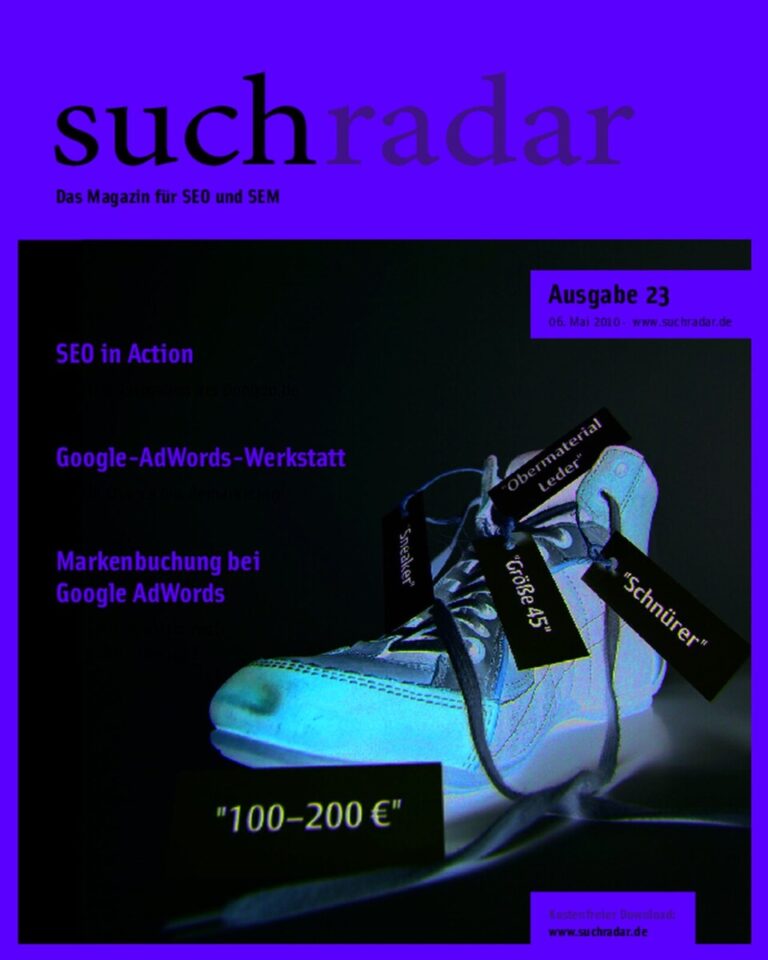 Cover des Suchradar Magazins mit einem Schuh und verschiedenen Preisschildern.