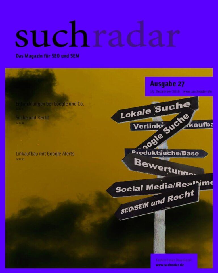 Cover der Zeitschrift Suchradar mit Wegweisern und Titel